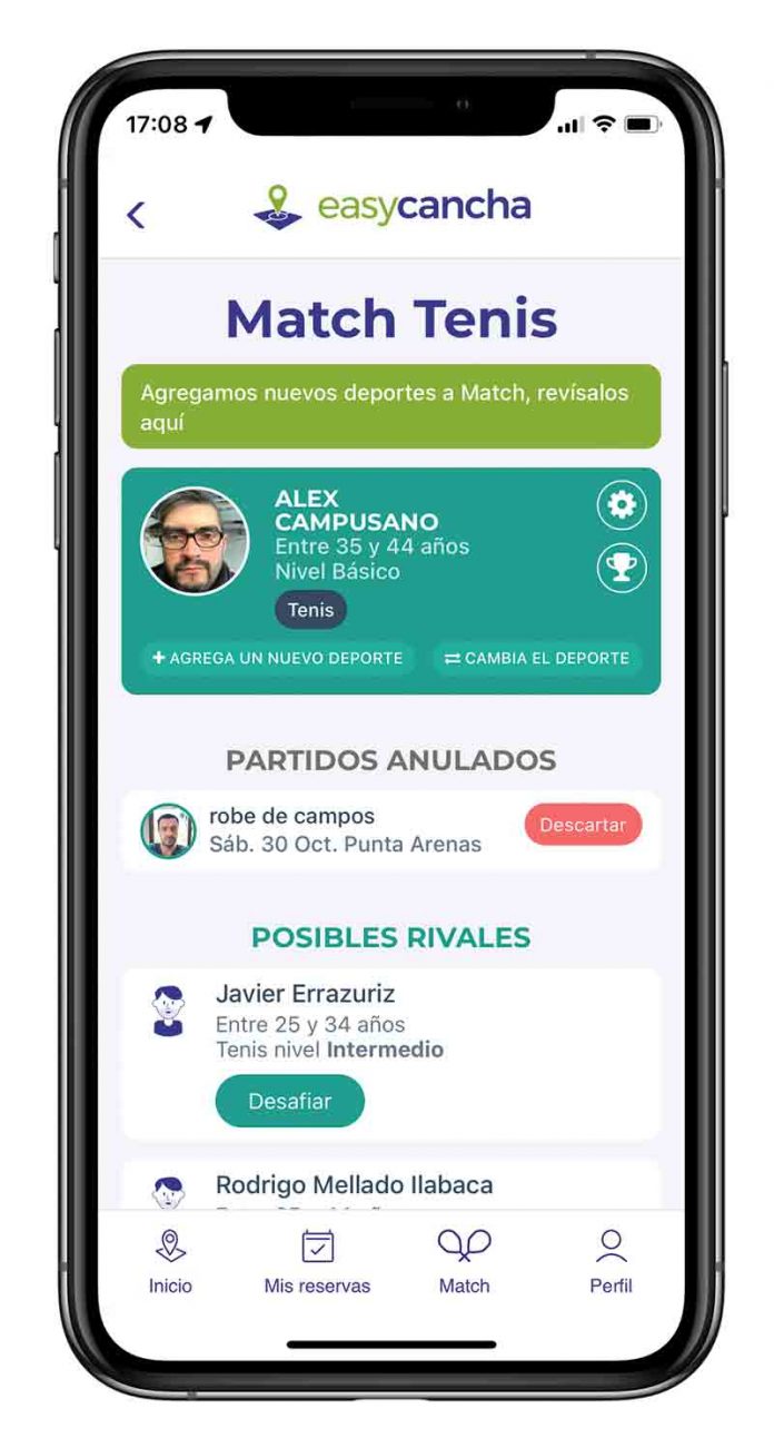 Match Perfecto: la aplicación estilo Tinder para encontrar el mejor rival deportivo