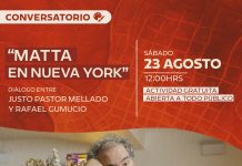 En el marco de la exposición simultánea "Roberto Matta: Del Trazo al Objeto", la Corporación Cultural de Viña del Mar presenta el conversatorio “Matta en Nueva York", a cargo del curador Justo Pastor Mellado y el escritor Rafael Gumucio. El encuentro se realizará el sábado 23 de agosto a las 12:00 horas en la Sala Viña y abordará el período neoyorquino de Matta (1938–1949), parte del cual se encuentra en exhibición.
