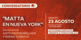 En el marco de la exposición simultánea "Roberto Matta: Del Trazo al Objeto", la Corporación Cultural de Viña del Mar presenta el conversatorio “Matta en Nueva York", a cargo del curador Justo Pastor Mellado y el escritor Rafael Gumucio. El encuentro se realizará el sábado 23 de agosto a las 12:00 horas en la Sala Viña y abordará el período neoyorquino de Matta (1938–1949), parte del cual se encuentra en exhibición.